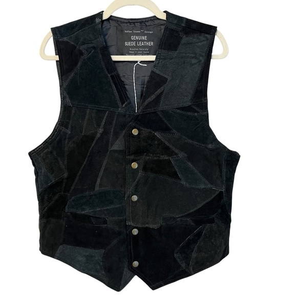 Vintage Italian Stone Design Men’s Patchwork Suede Leather Vest Black Medium - Picture 1 of 5